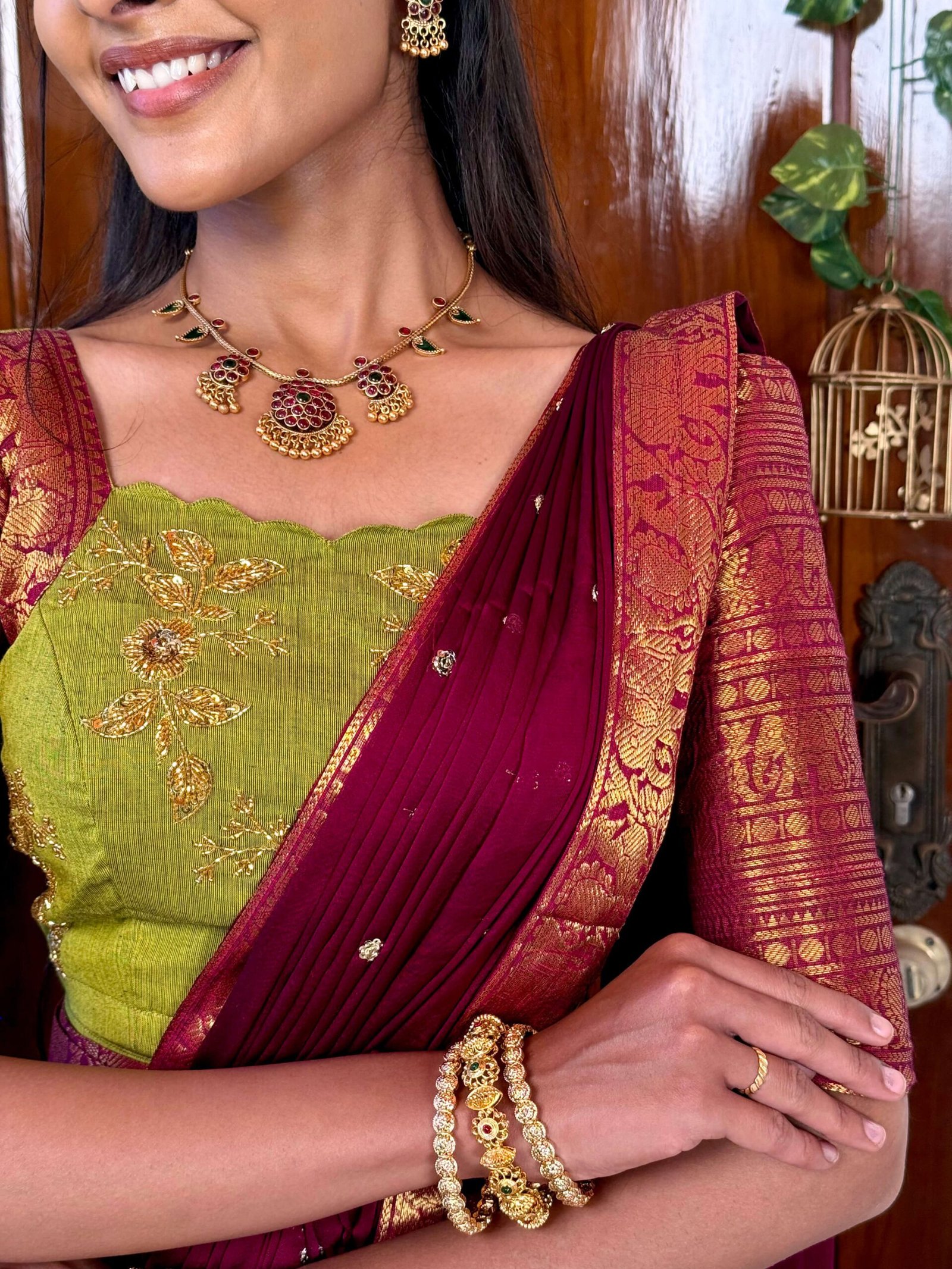 4 in 1 Dreamy layers Mehendi and wine lehenga