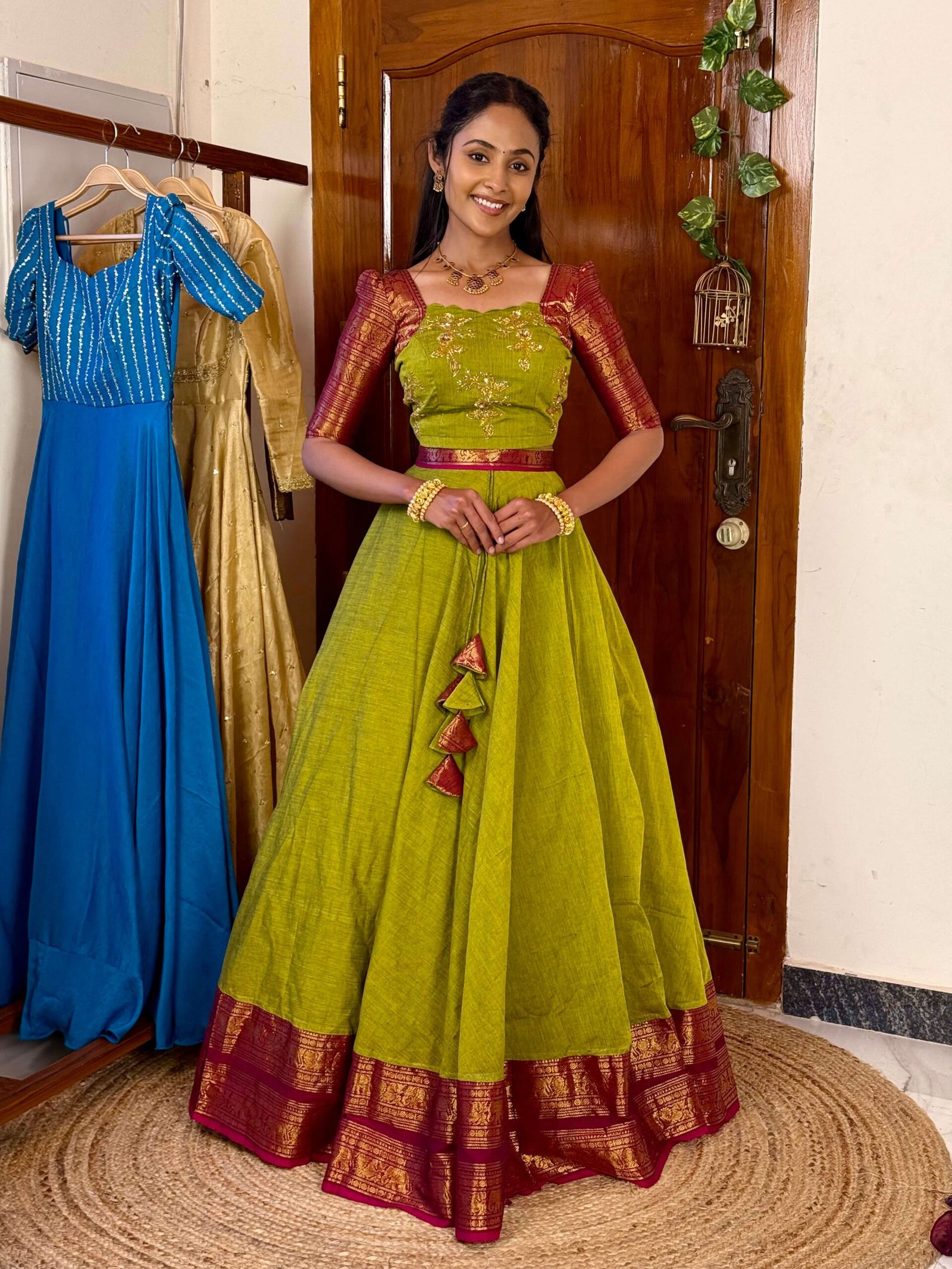 4 in 1 Dreamy layers Mehendi and wine lehenga