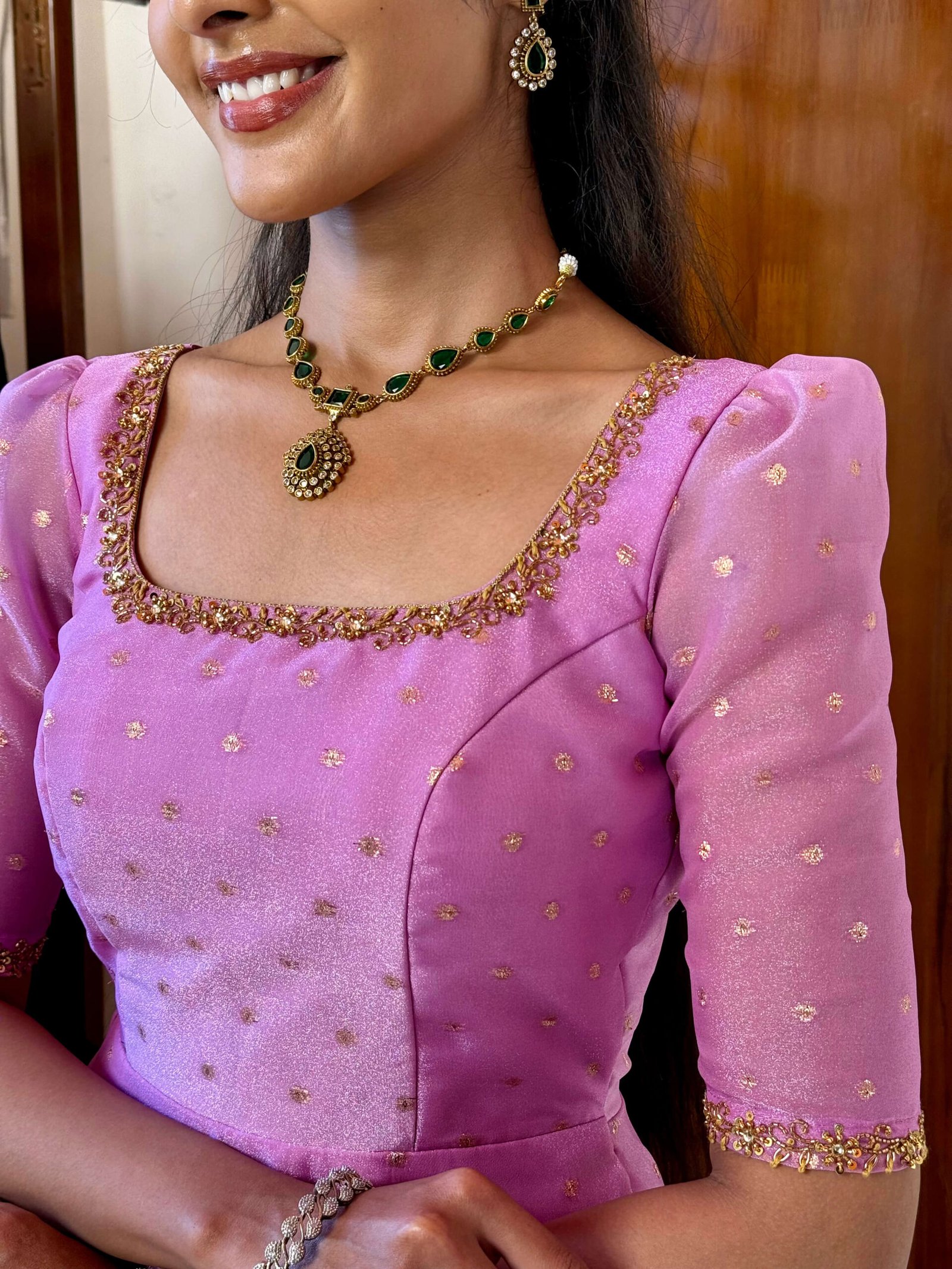 Rathi Lavender &  peach double shaded hand work maxi