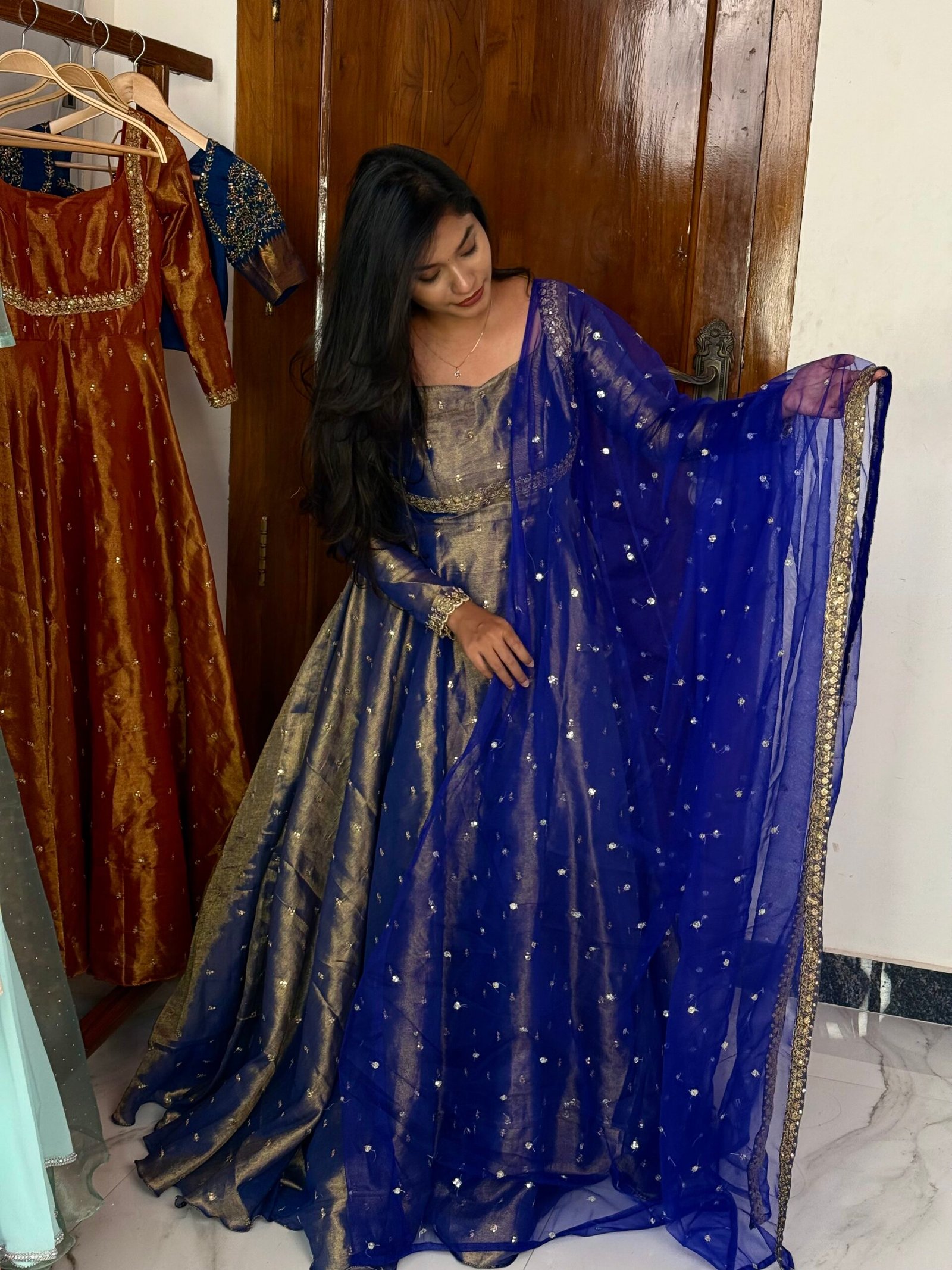 Tissue Cotton Maxi Dress Blue