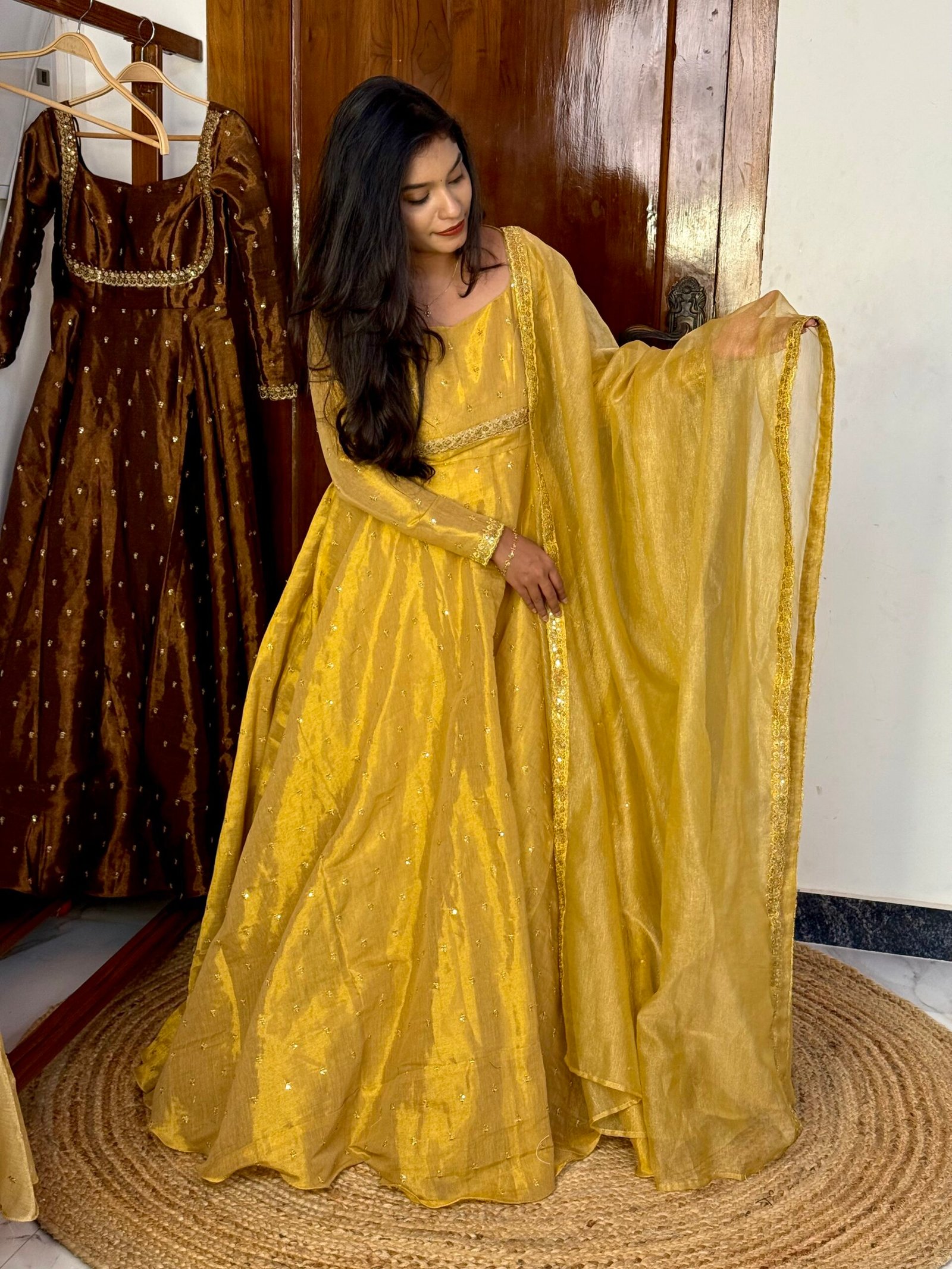 Tissue Cotton Maxi Dress Gold