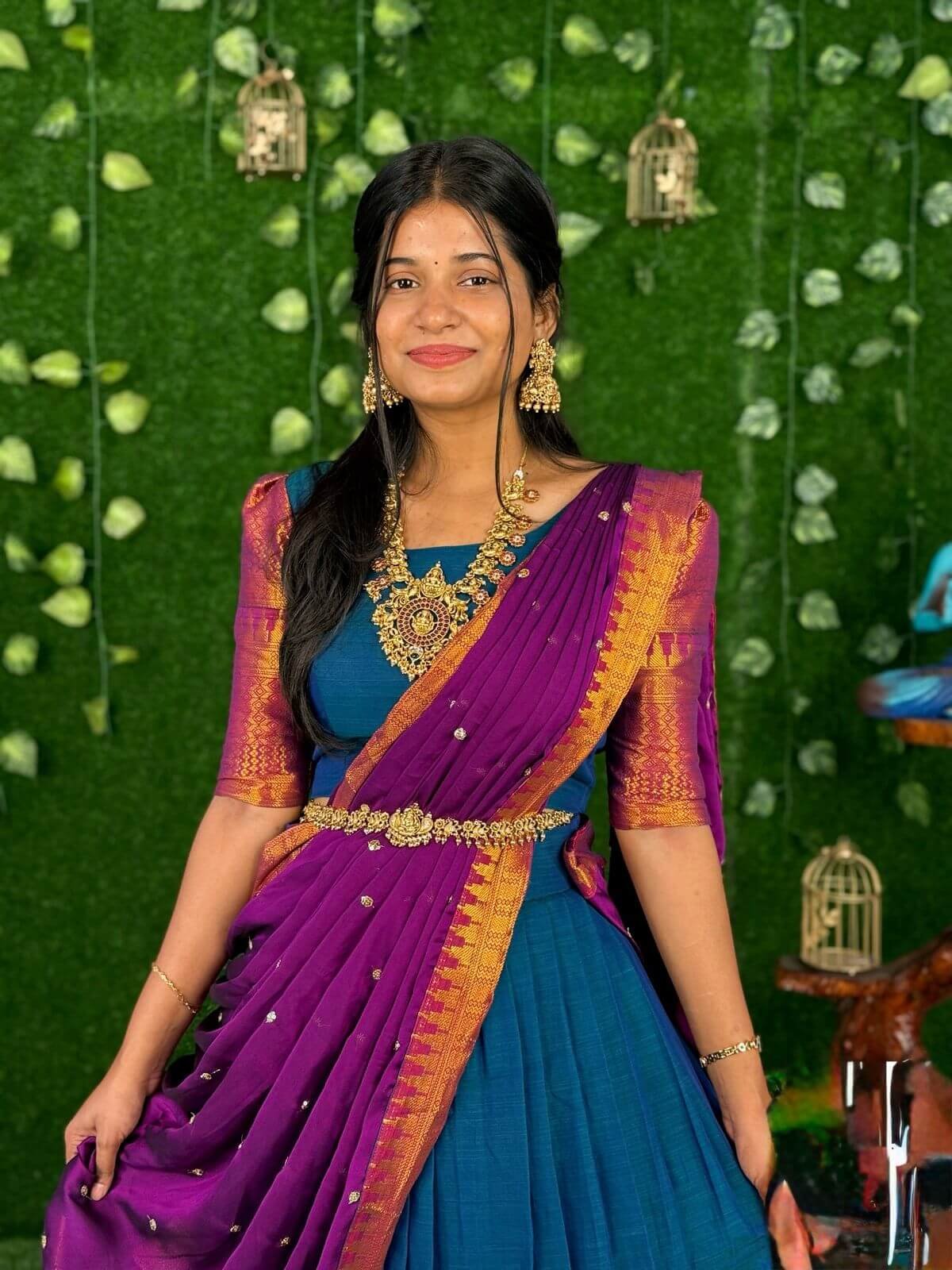 ZARI COTTON - Peacock & Purple (Lehenga)