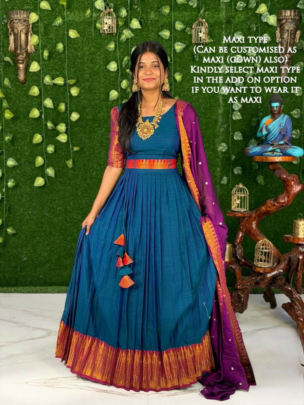 ZARI COTTON - Peacock & Purple (Lehenga)