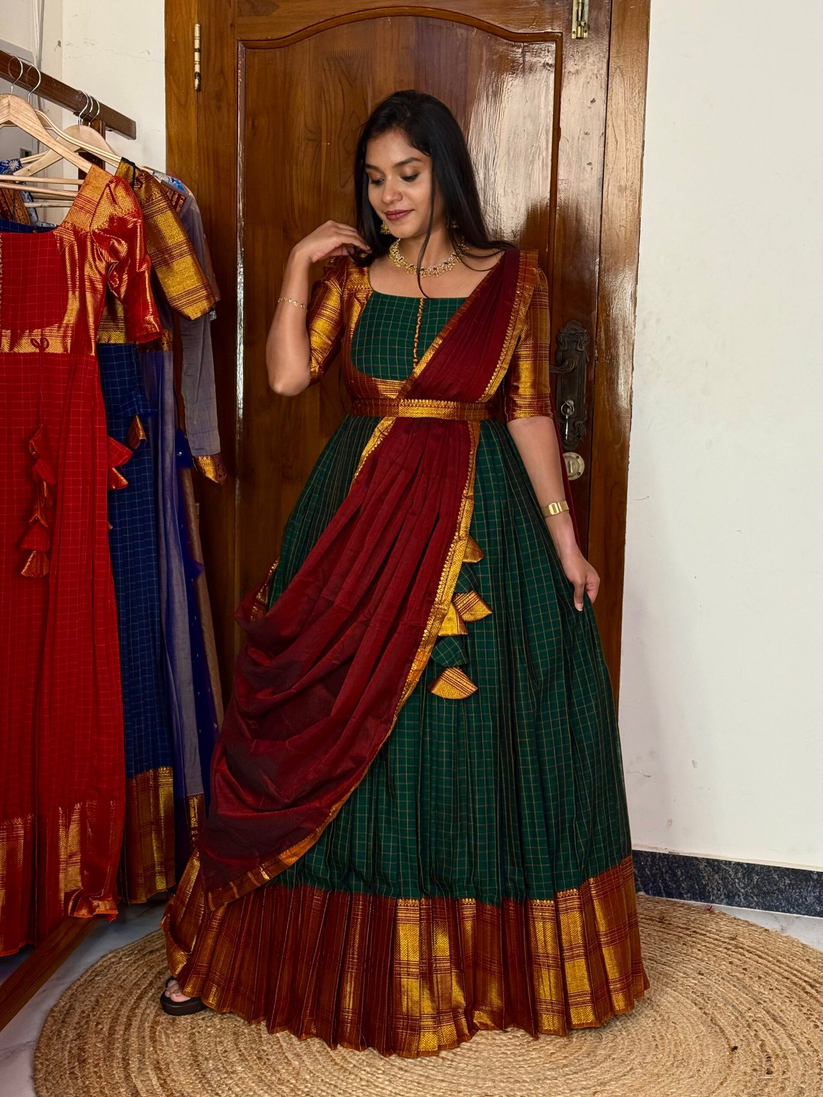 Zarigai Dark green and Maroon Maxi dress