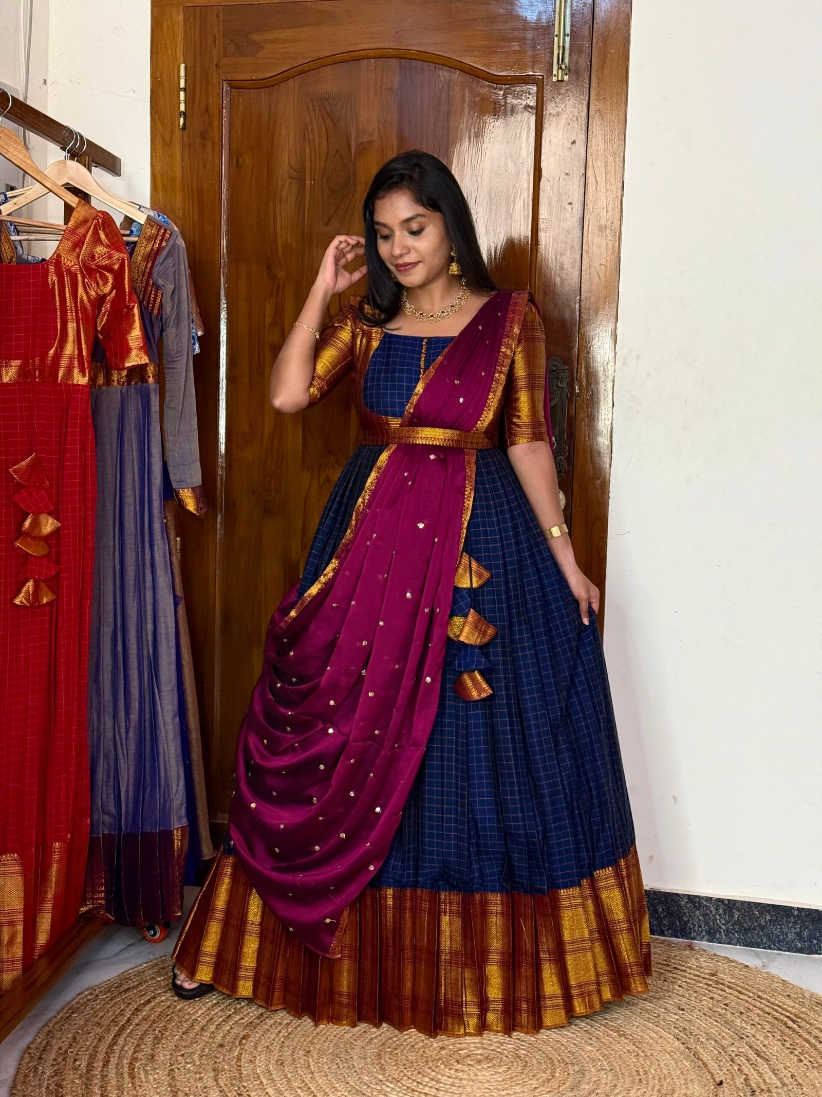 Zarigai Ink blue and Magenta Maxi dress