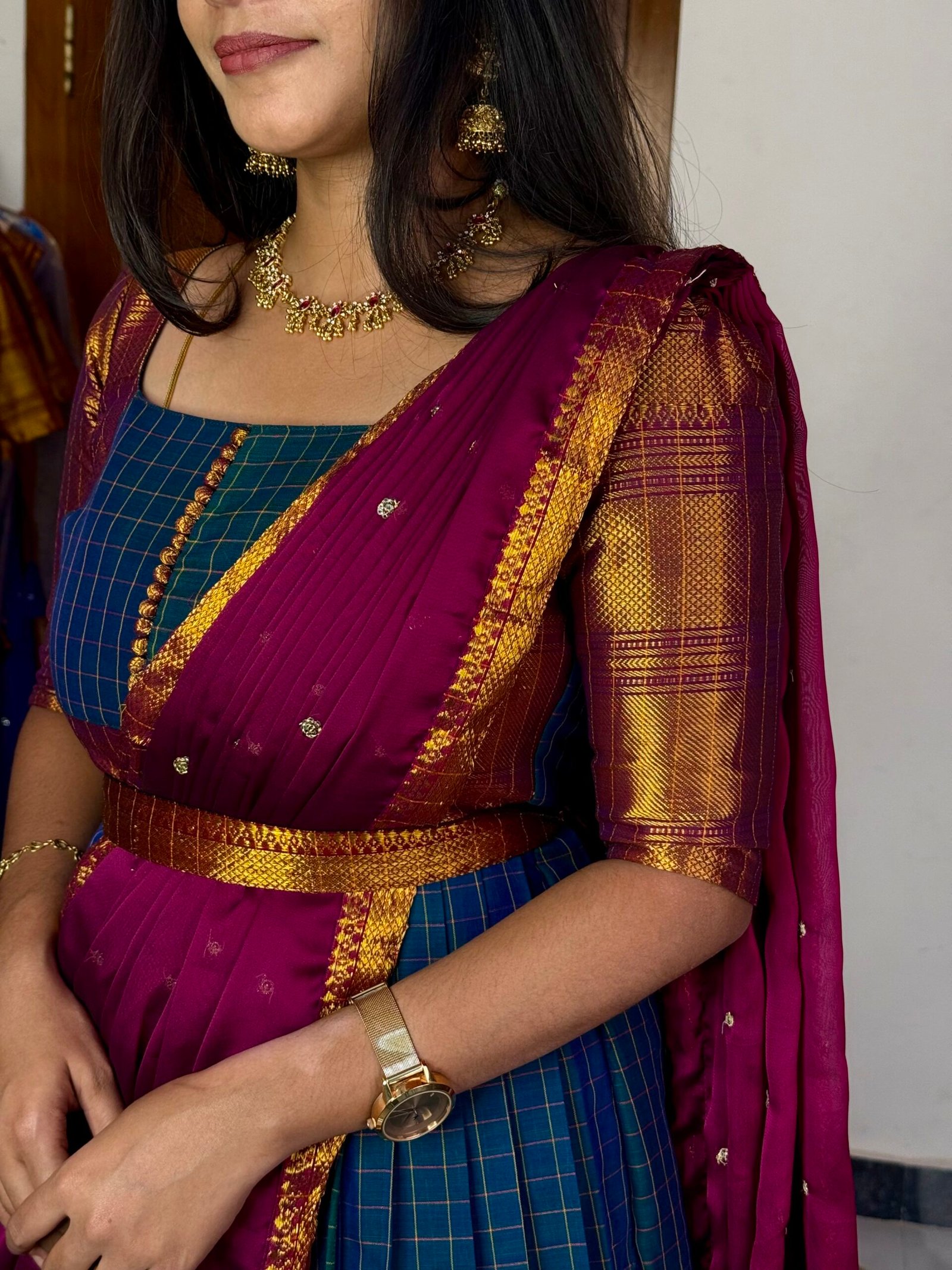 Zarigai Peocock and magenta Maxi dress