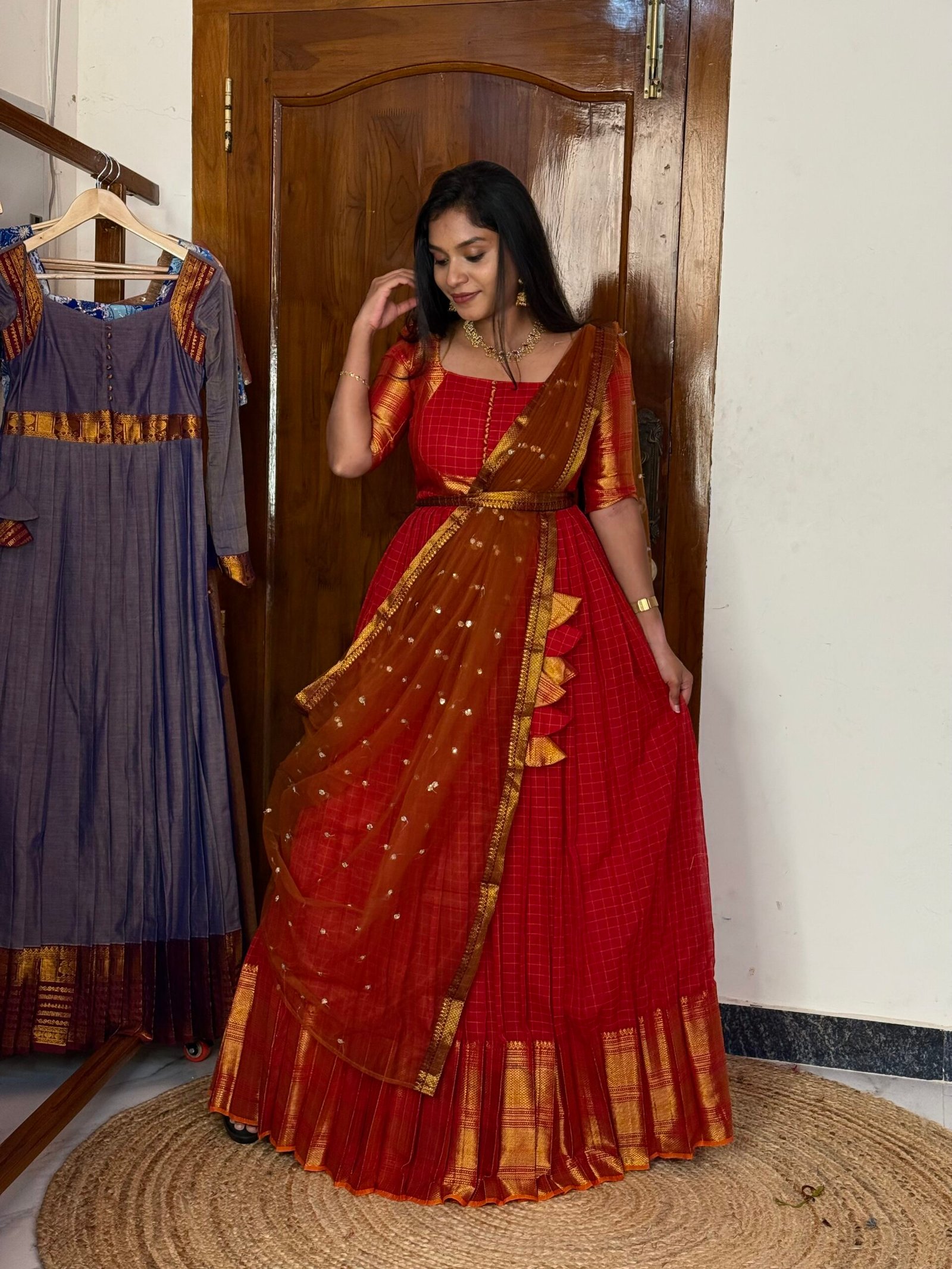 Zarigai Red and Mustard Maxi dress